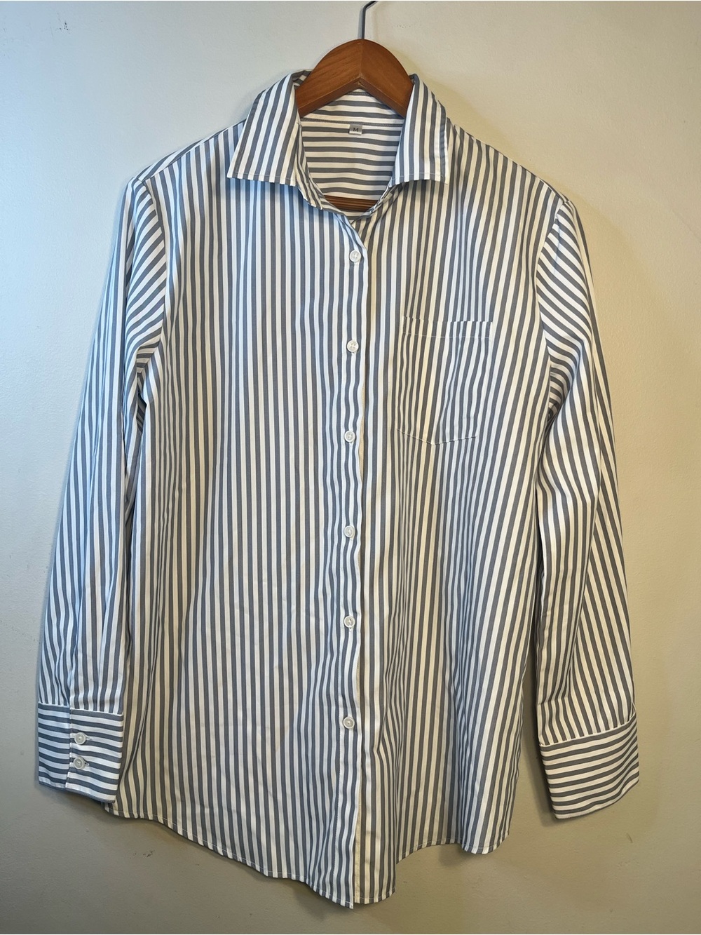 Classic Button-Up Shirt Blue and White Stripe by Siliteelon in Size M
